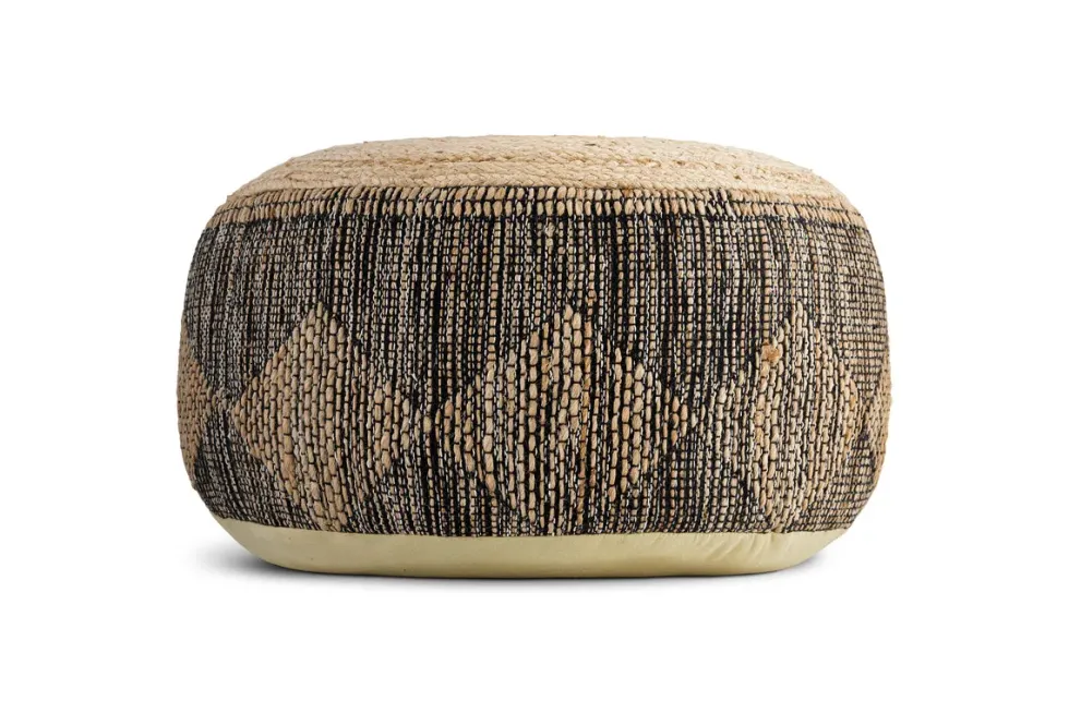 Kapil Jute Round Pouf - Charcoal