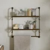 Karura Wall Shelves with Towel Rail - Antique Brass