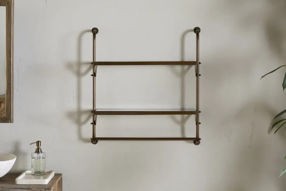 Karura Wall Shelves with Towel Rail - Antique Brass
