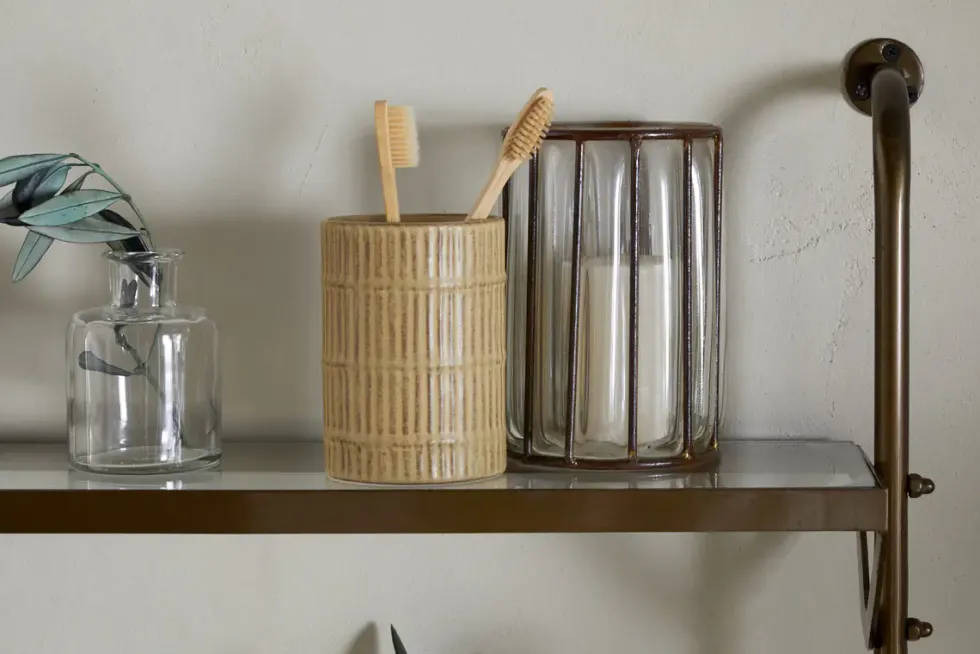 Karura Wall Shelves with Towel Rail - Antique Brass