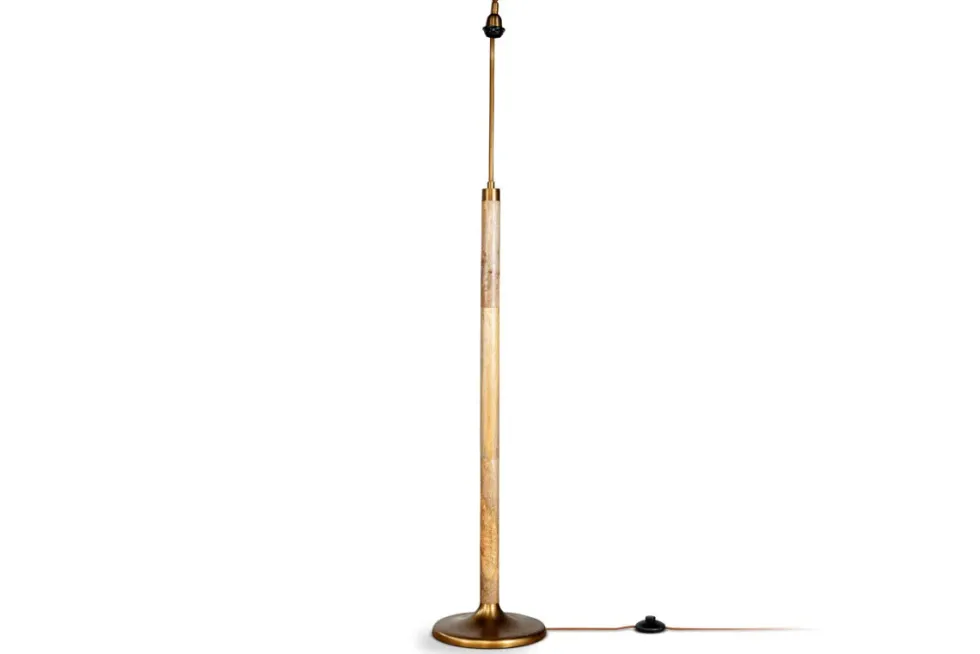 Kera Wood & Metal Floor Lamp Base - Antique Brass & Natural