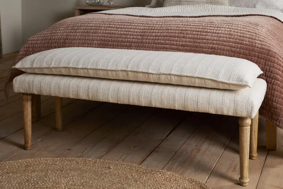 Kiana Cotton Upholstered Bench - Natural
