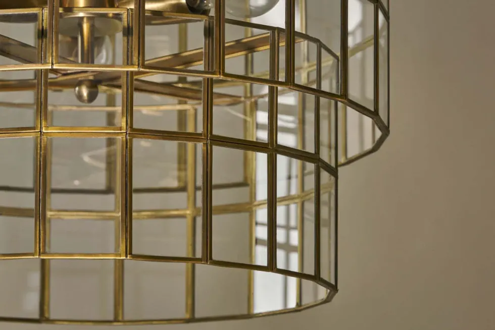 Kirindi Glass Panelled Chandelier - Clear & Antique Brass