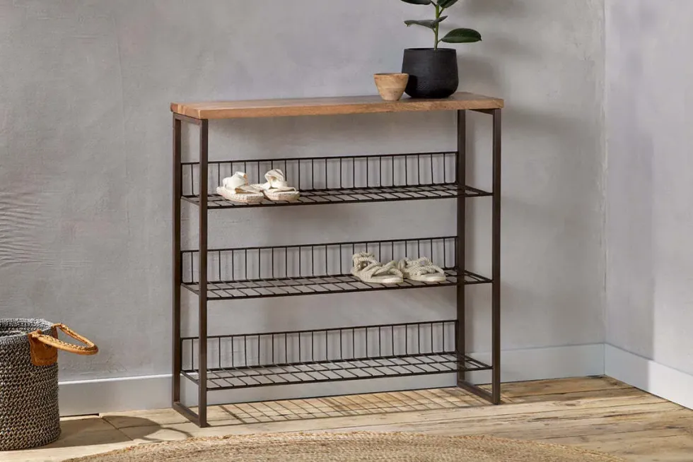 Kiyoma Iron & Wood Tall Standing Shelves - Natural