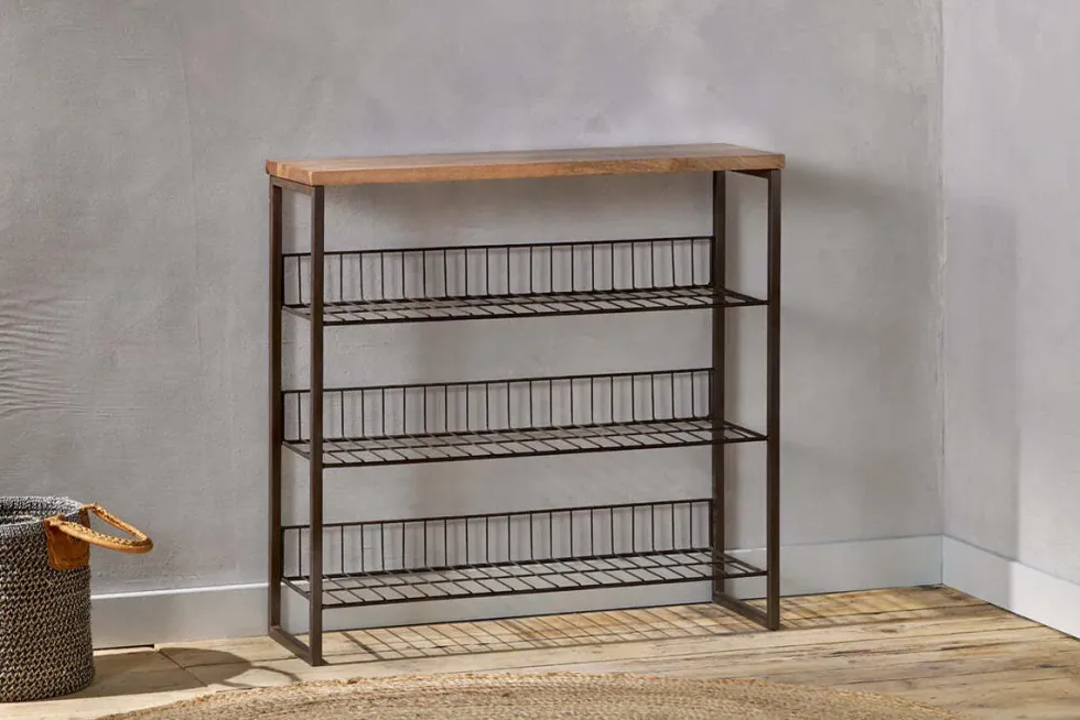 Kiyoma Iron & Wood Tall Standing Shelves - Natural