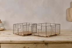 Kochi Iron & Mango Wood Baskets - Brown (Set of 2)