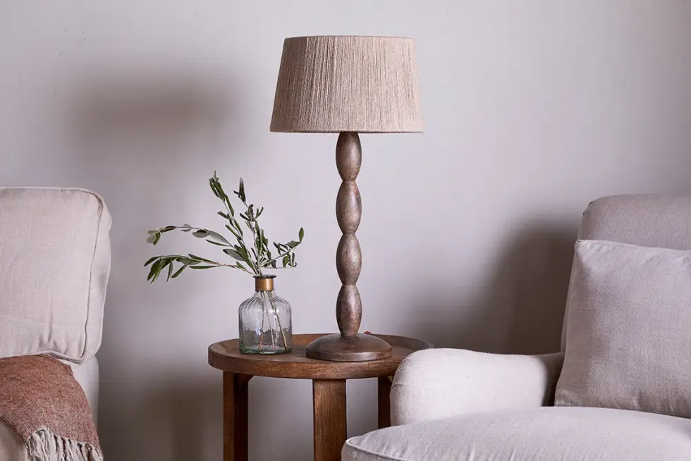 Konali Mango Wood Table Lamp - Ash Stain