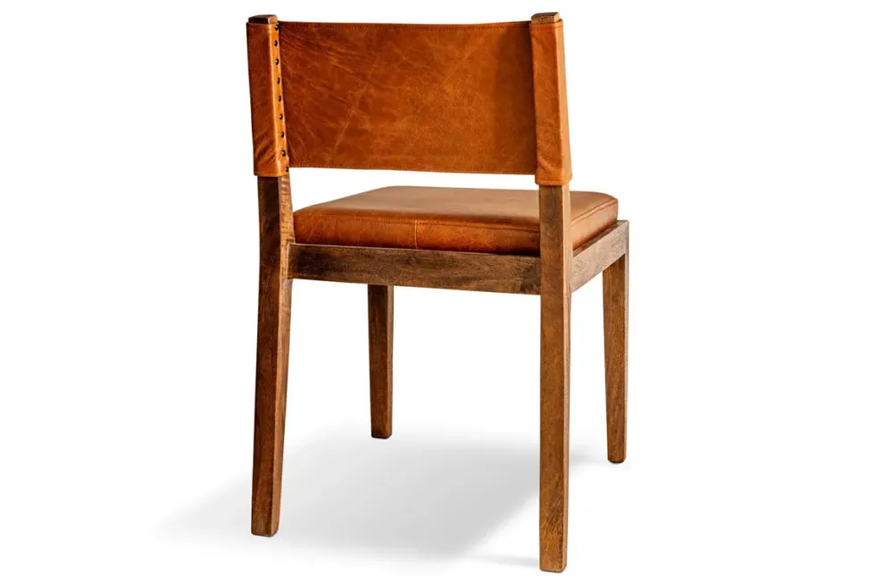 Kusa Mango Wood & Leather Dining Chair - Aged Tan