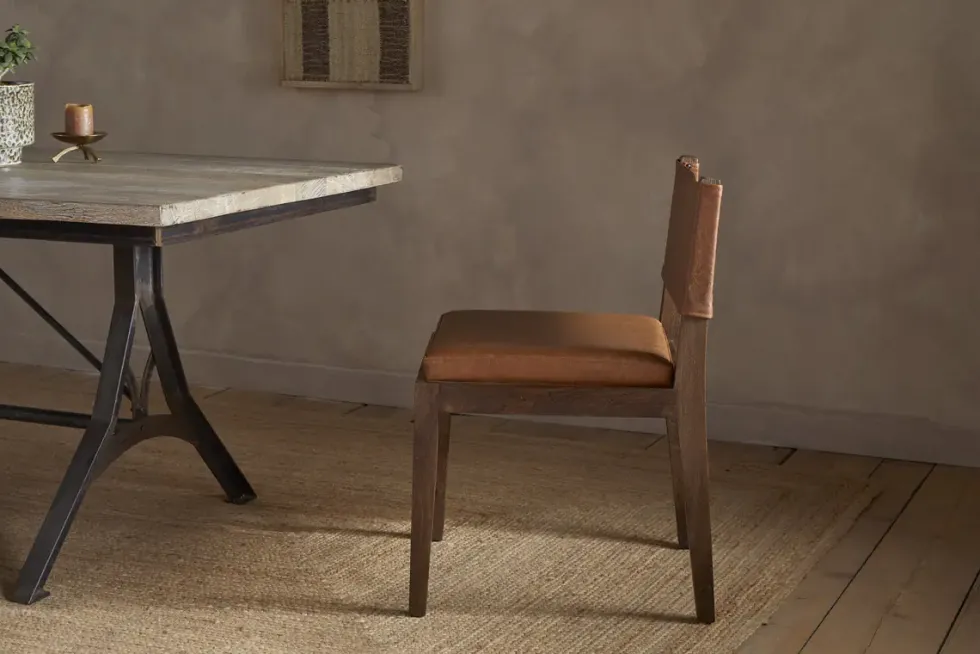 Kusa Mango Wood & Leather Dining Chair - Aged Tan