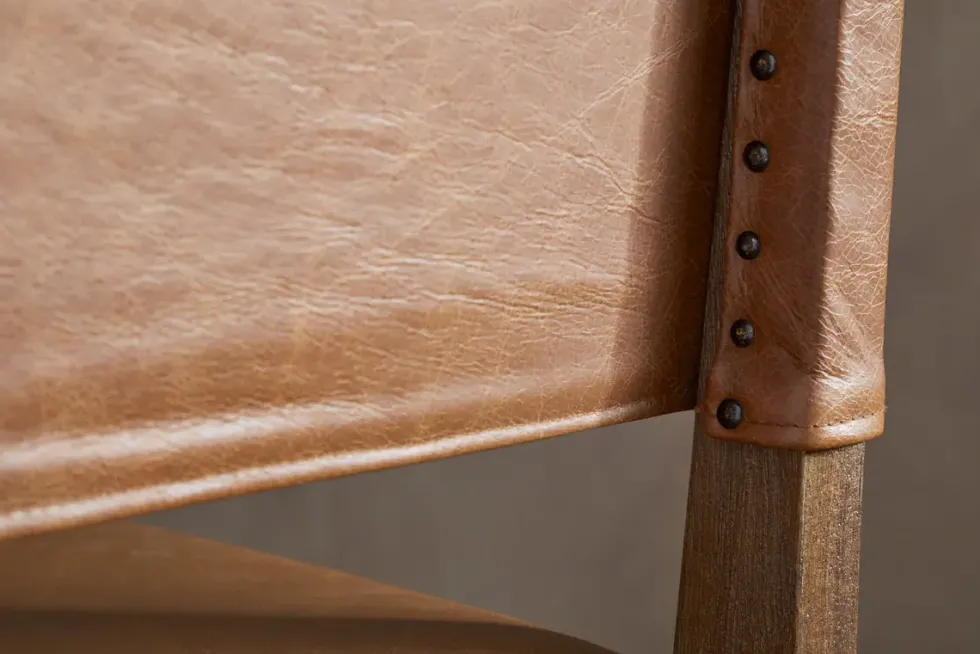 Kusa Mango Wood & Leather Dining Chair - Aged Tan