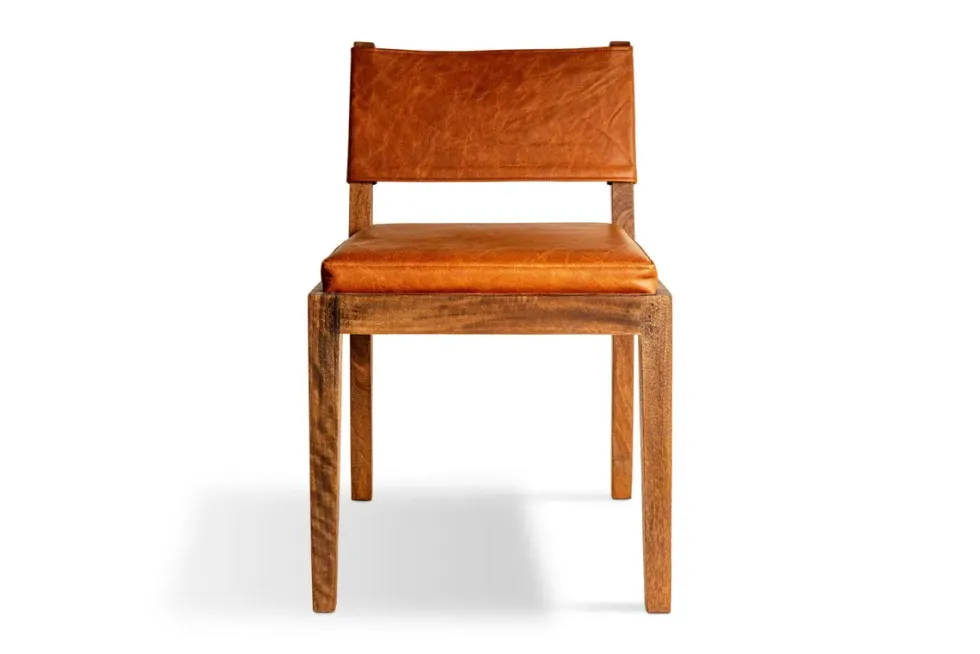 Kusa Mango Wood & Leather Dining Chair - Aged Tan