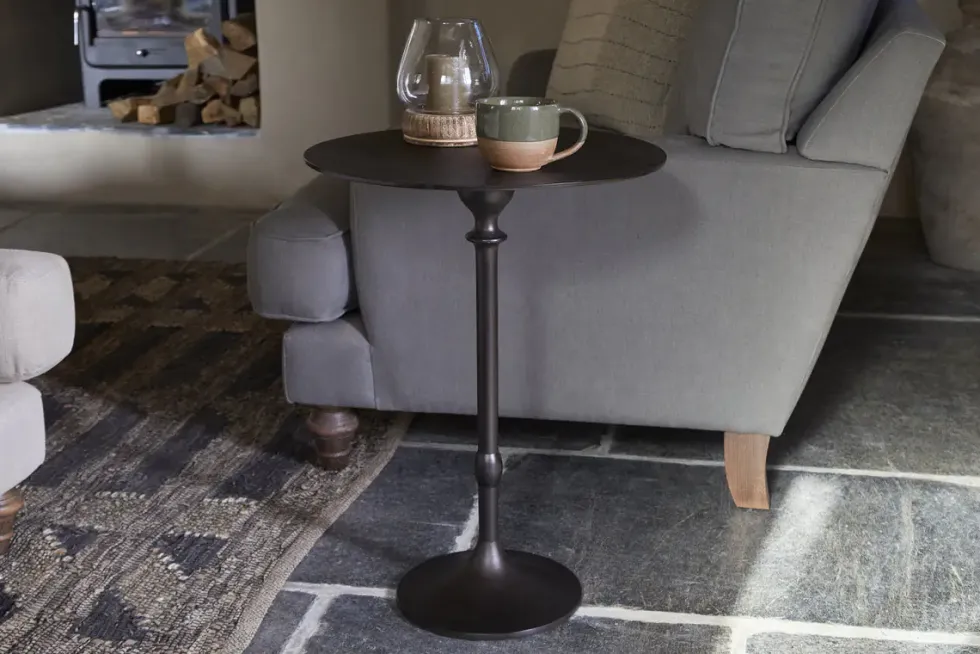 Lahar Cast Metal Tall Side Table - Aged Black