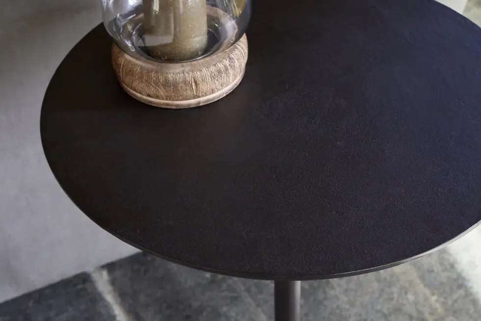 Lahar Cast Metal Tall Side Table - Aged Black