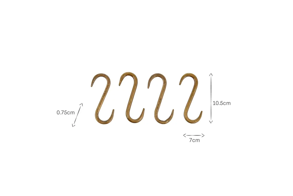 Laila Iron S-Hooks - Brass - (Set of 4)