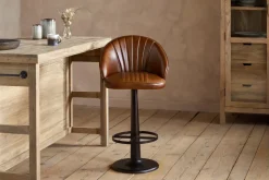 Lal Leather Swivel Counter Chair - Aged Tan