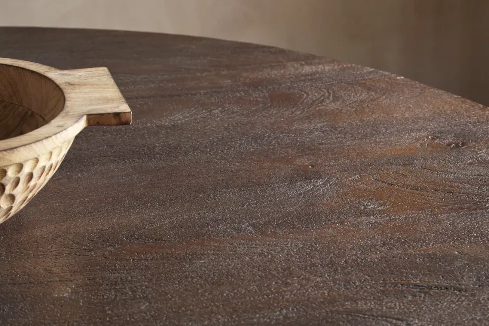 Laya Carved Wood Dining Table - Chocolate Brown