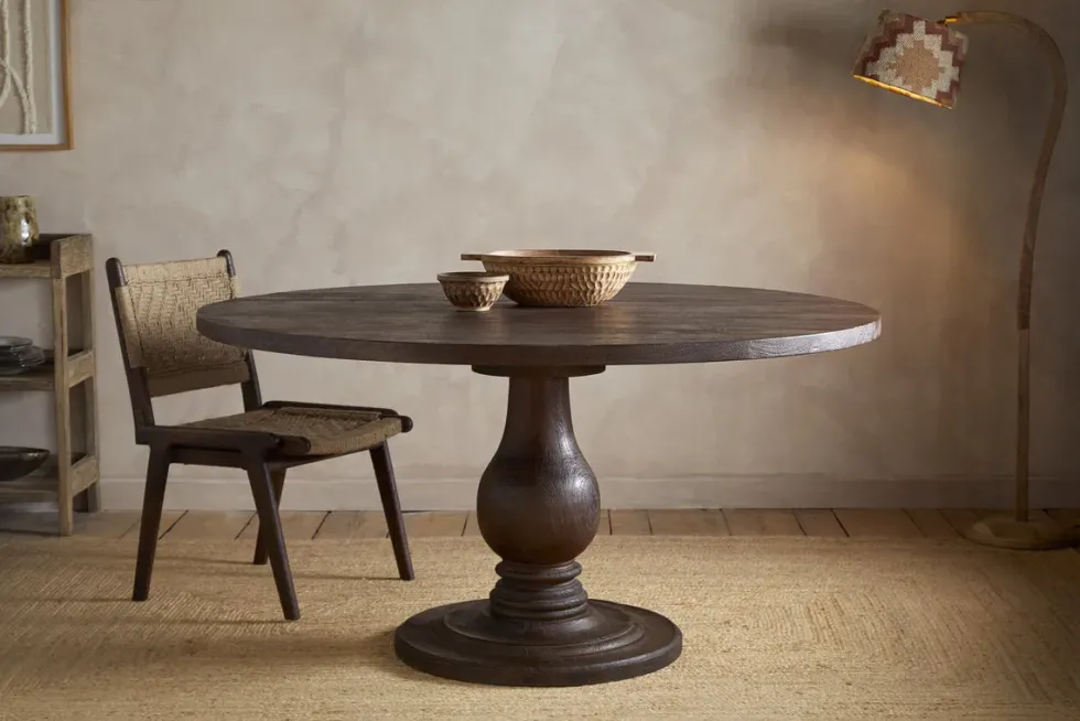 Laya Carved Wood Dining Table - Chocolate Brown