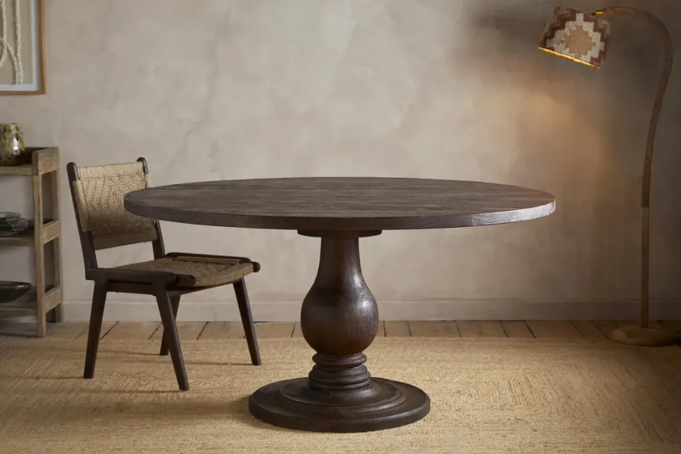 Laya Carved Wood Dining Table - Chocolate Brown