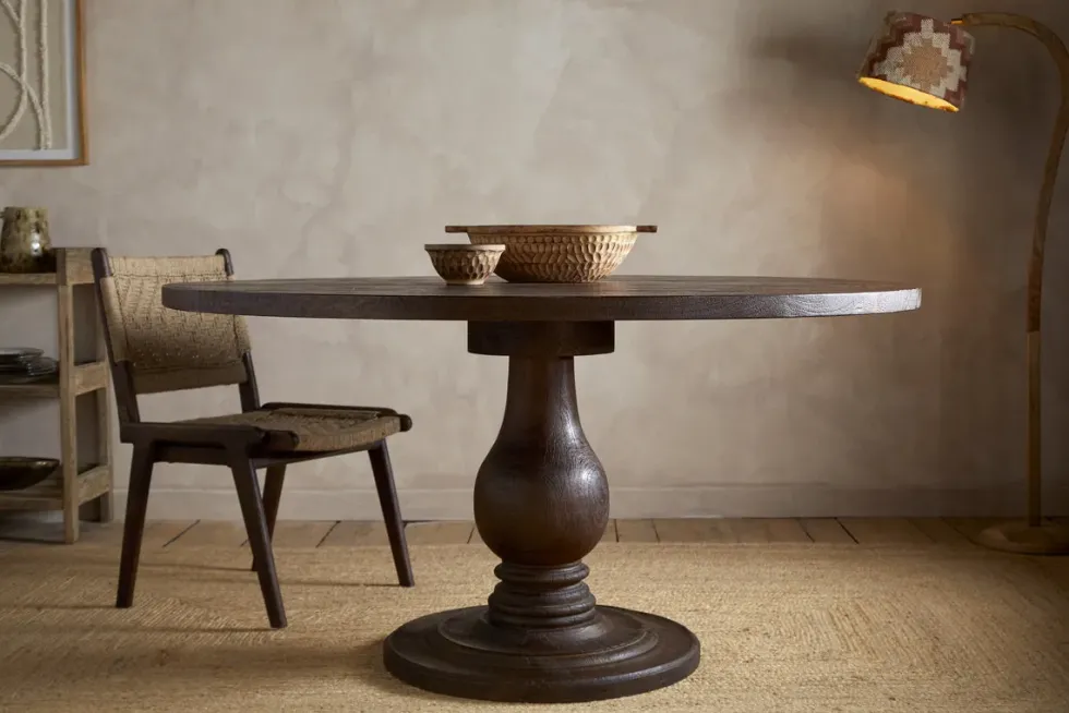 Laya Carved Wood Dining Table - Chocolate Brown