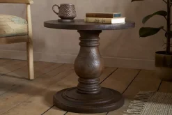 Laya Carved Wood Side Table - Chocolate Brown