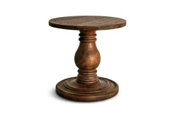 Laya Carved Wood Side Table - Chocolate Brown