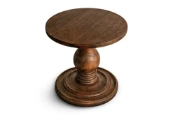 Laya Carved Wood Side Table - Chocolate Brown