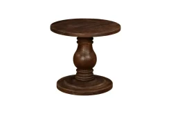 Laya Carved Wood Side Table - Chocolate Brown