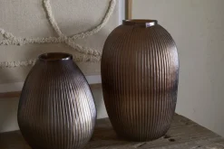 Linsy Ribbed Glass Vase - Smoke Brown