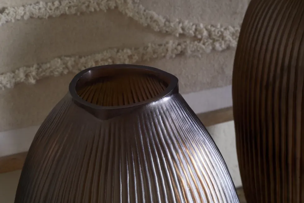 Linsy Ribbed Glass Vase - Smoke Brown