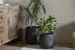 Lmaga Metal Grooved Planter - Aged Black
