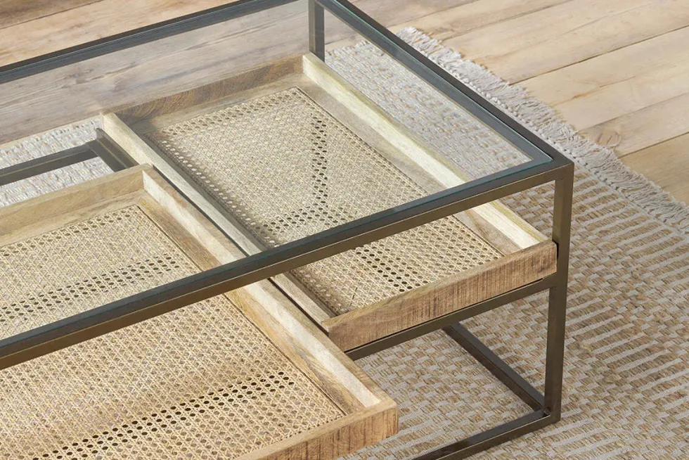 Luzon Iron & Mango Wood Display Coffee Table - Brass