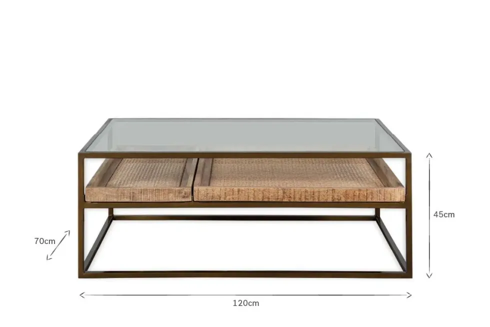 Luzon Iron & Mango Wood Display Coffee Table - Brass