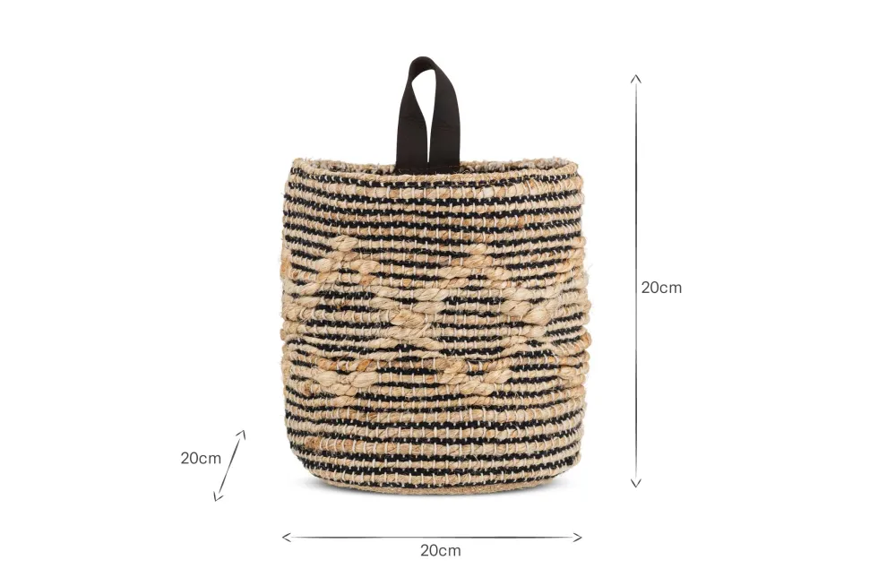 Mannu Cotton & Hemp Wall Hung Basket - Natural & Black
