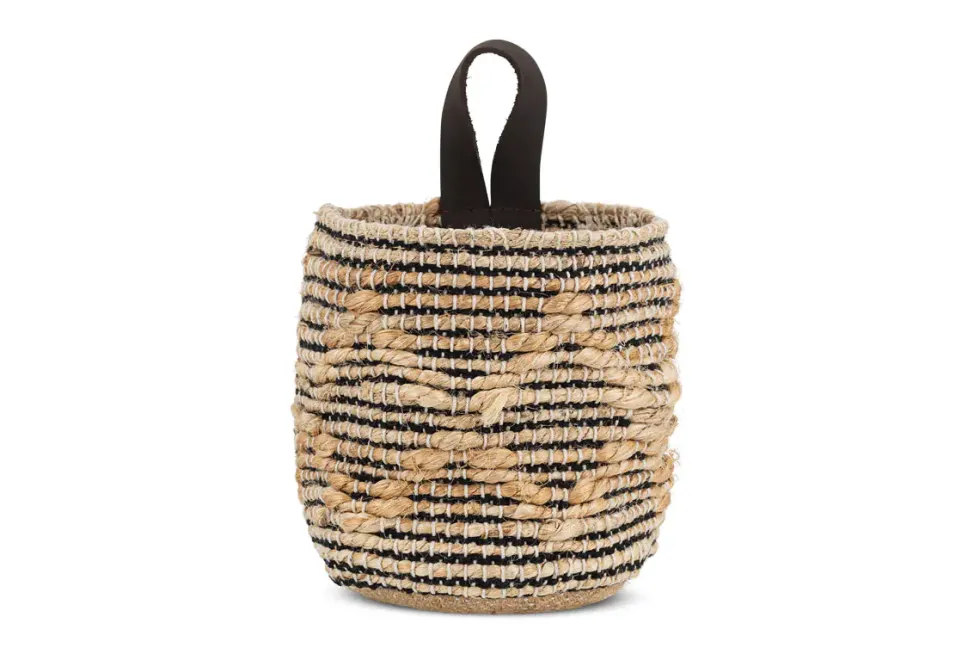Mannu Cotton & Hemp Wall Hung Basket - Natural & Black