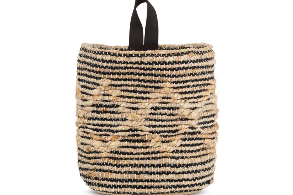 Mannu Cotton & Hemp Wall Hung Basket - Natural & Black