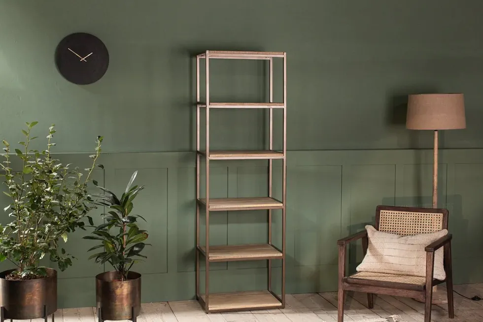 Marjori Mango Wood And Iron Standing Shelves - Narrow