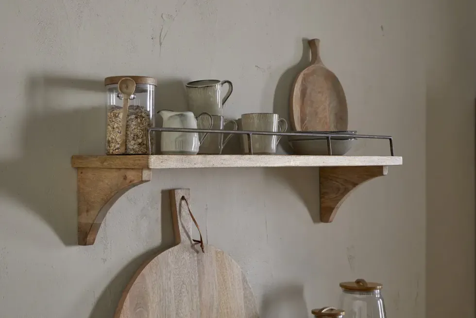 Meera Mango Wood & Iron Gallery Shelf - Natural