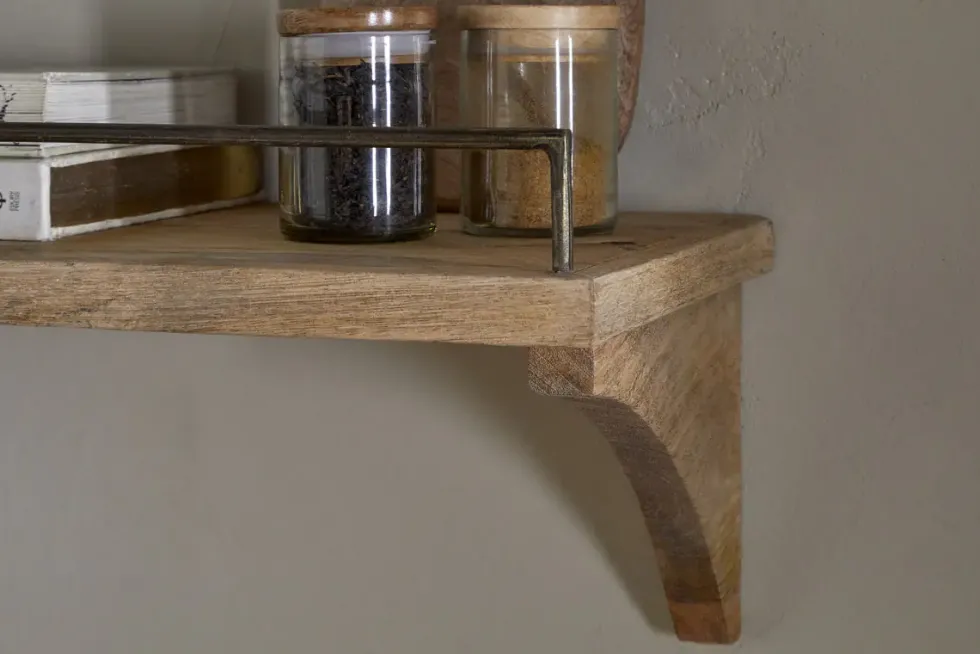 Meera Mango Wood & Iron Gallery Shelf - Natural