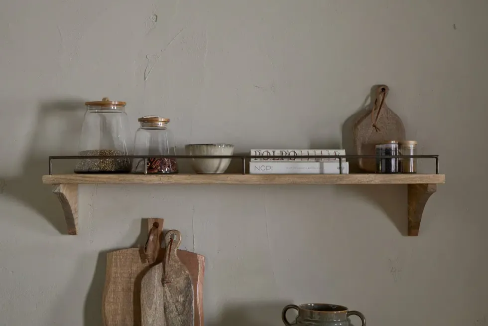 Meera Mango Wood & Iron Gallery Shelf - Natural