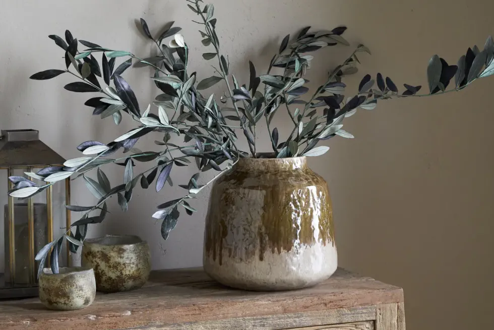 Melina Reactive Glaze Vase - Olive & Natural