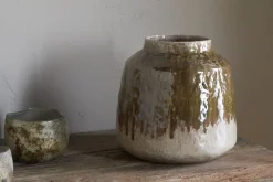 Melina Reactive Glaze Vase - Olive & Natural