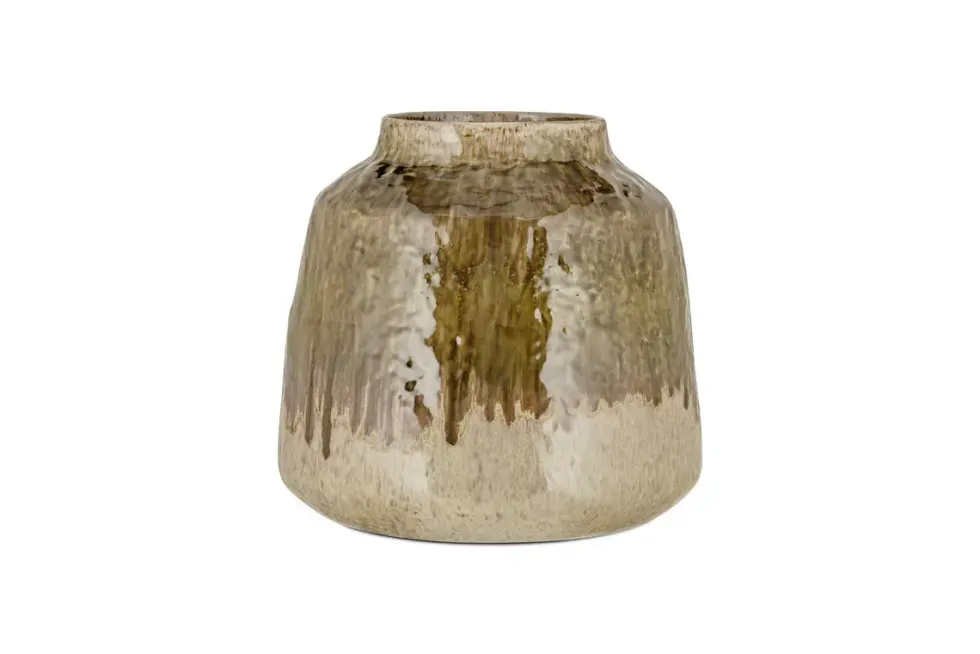 Melina Reactive Glaze Vase - Olive & Natural