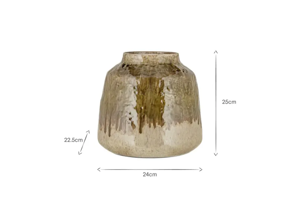 Melina Reactive Glaze Vase - Olive & Natural