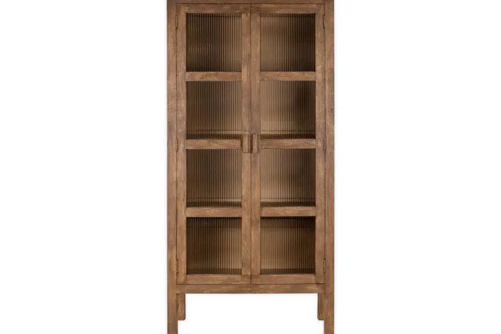 Mendani Mango Wood & Fluted Glass Cabinet - Walnut Stain