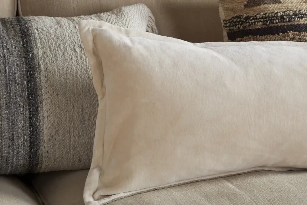 Menmai Statement Velvet Lumbar Cushion Cover - Cream