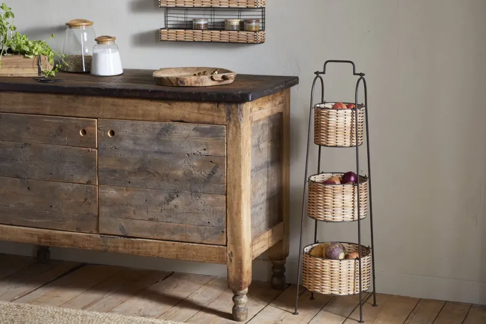 Montali Iron & Rattan Three-Tiered Storage Stand - Natural