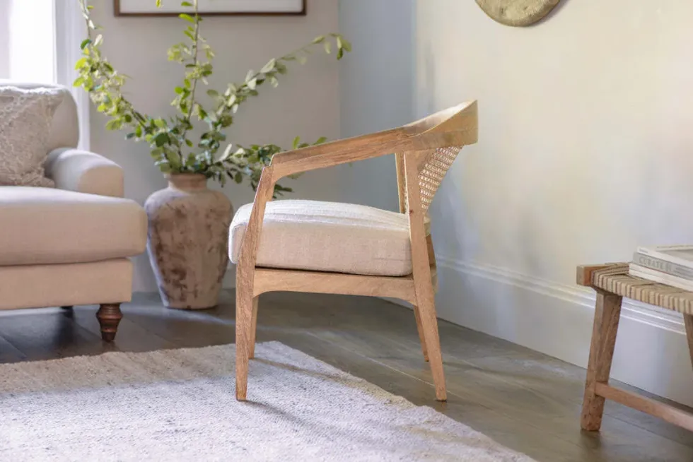 Nabhi Mango Wood & Cane Occasional Chair - Natural
