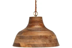 Nadi Grooved Wood Pendant - Natural & Antique Brass