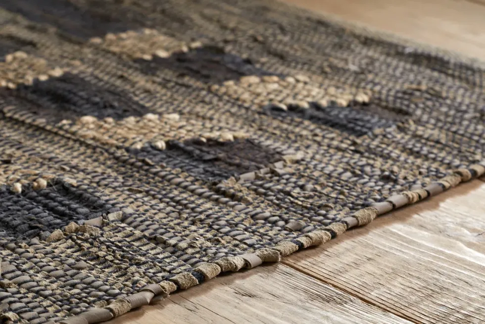 Nadiki Recycled Leather Rug - Black & Natural