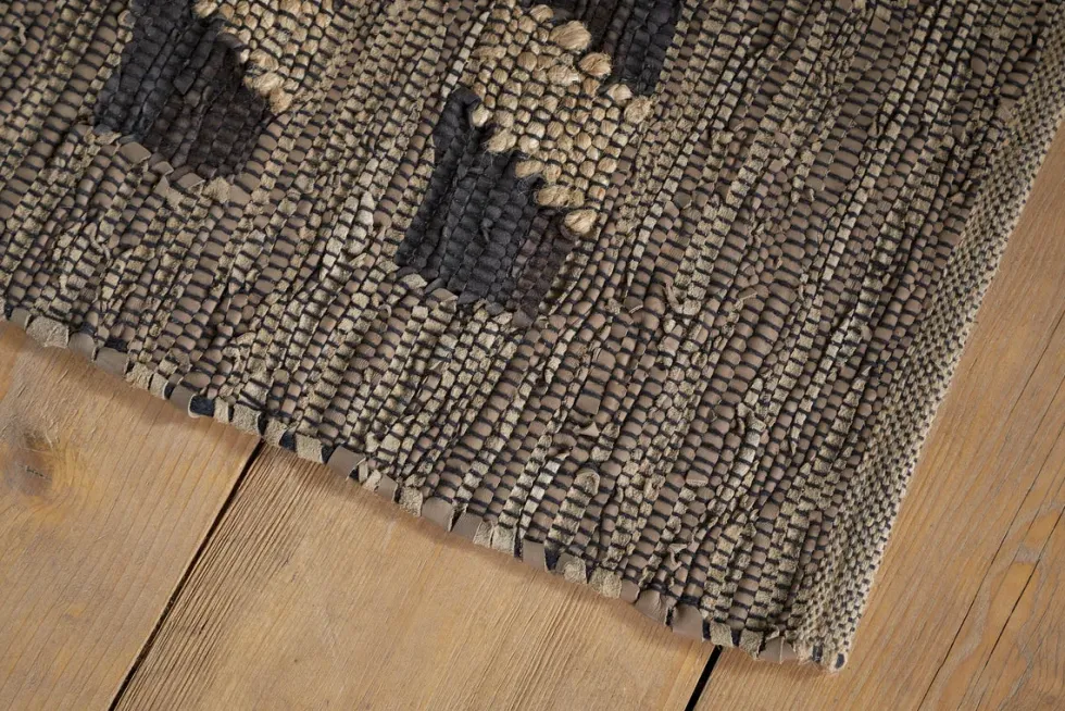 Nadiki Recycled Leather Rug - Black & Natural